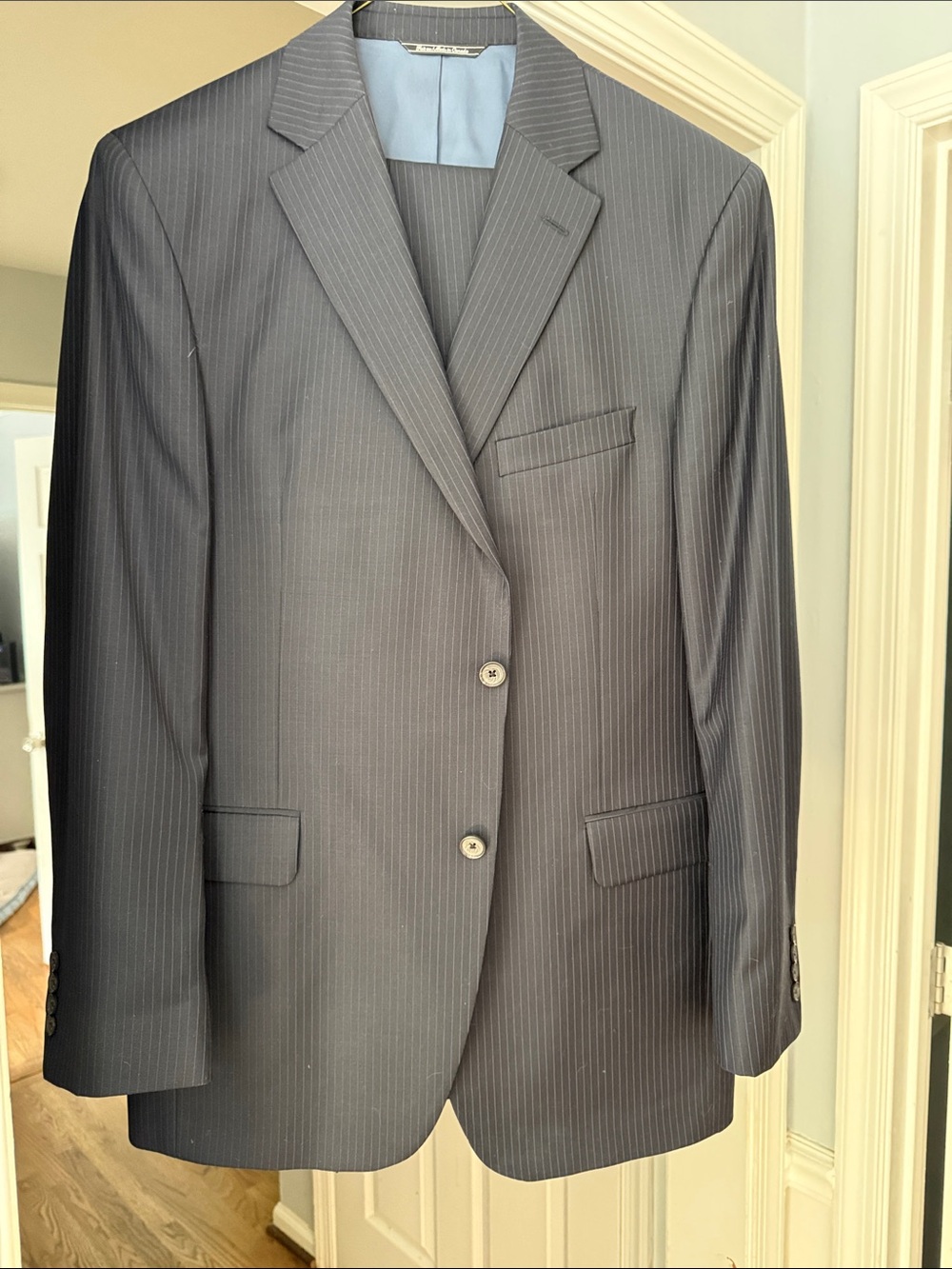 Men's Navy Pinstripe Two-Button Suit Jacket